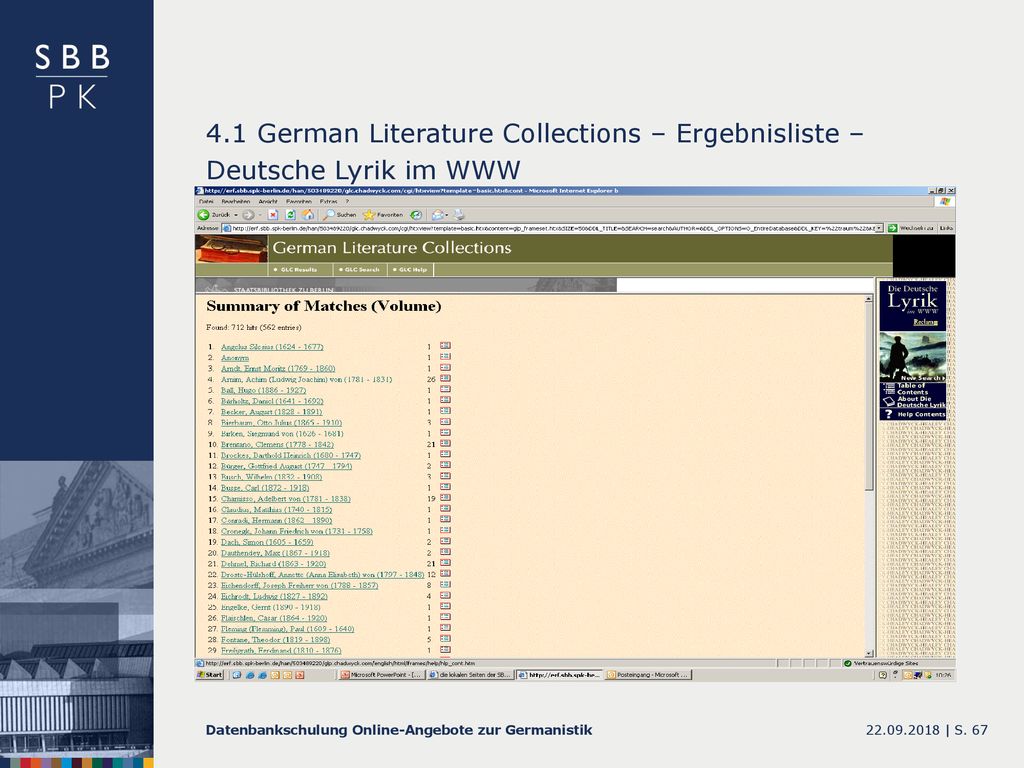 4.1 German Literature Collections – Ergebnisliste – Deutsche Lyrik im WWW