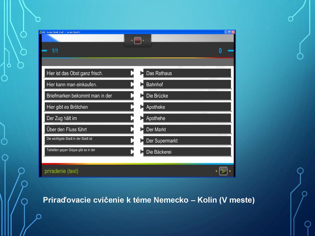Prira Priraďovacie cvičenie k téme Nemecko – Kolín (V meste)