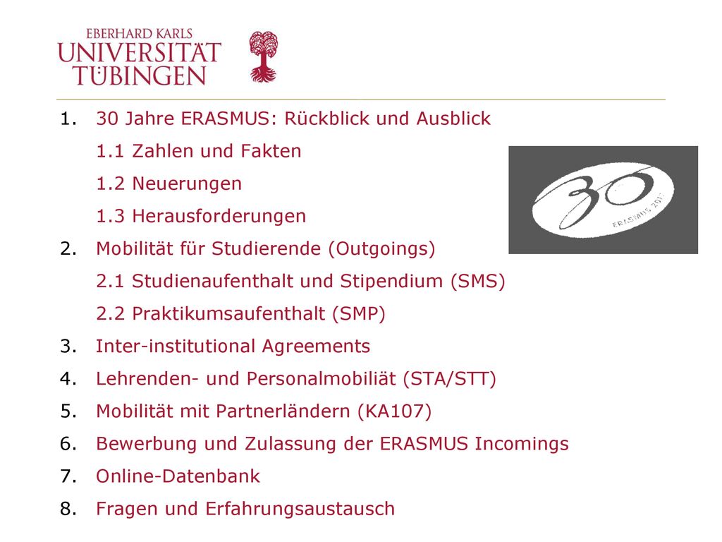 30 Jahre ERASMUS: Rückblick und Ausblick 1. 1 Zahlen und Fakten 1