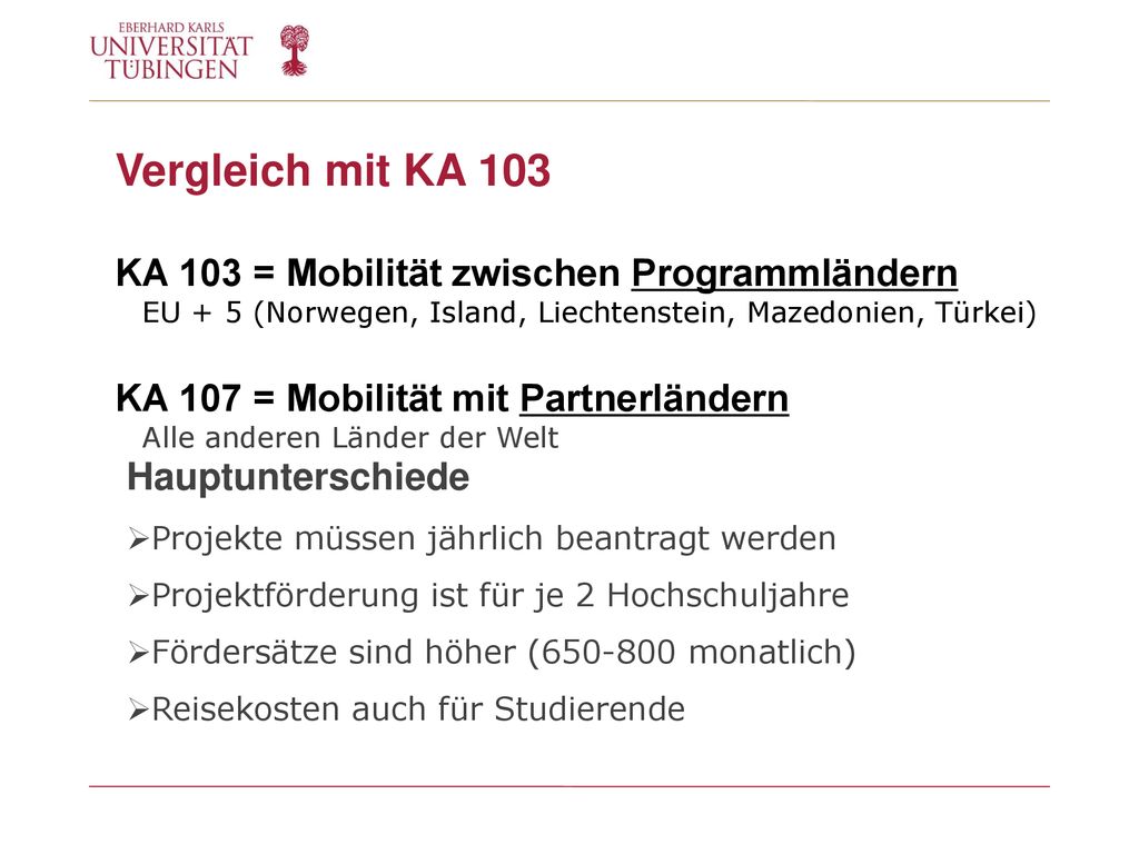 Vergleich mit KA 103 KA 103 = Mobilität zwischen Programmländern