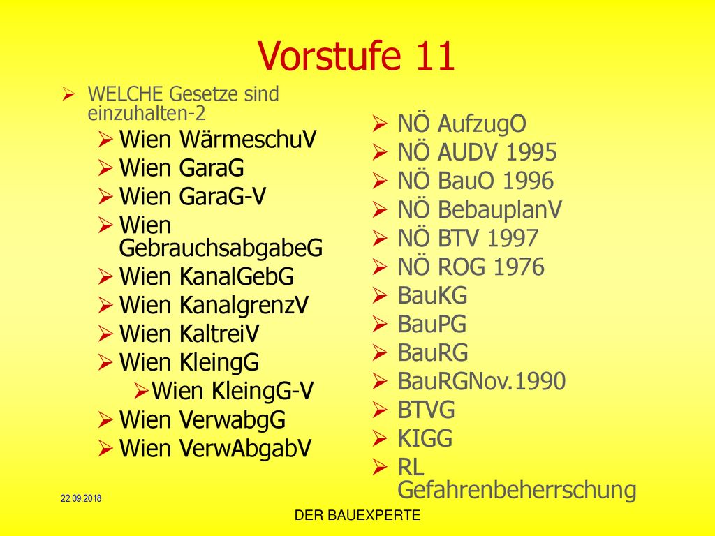 Vorstufe 11 Wien WärmeschuV NÖ AufzugO Wien GaraG NÖ AUDV 1995