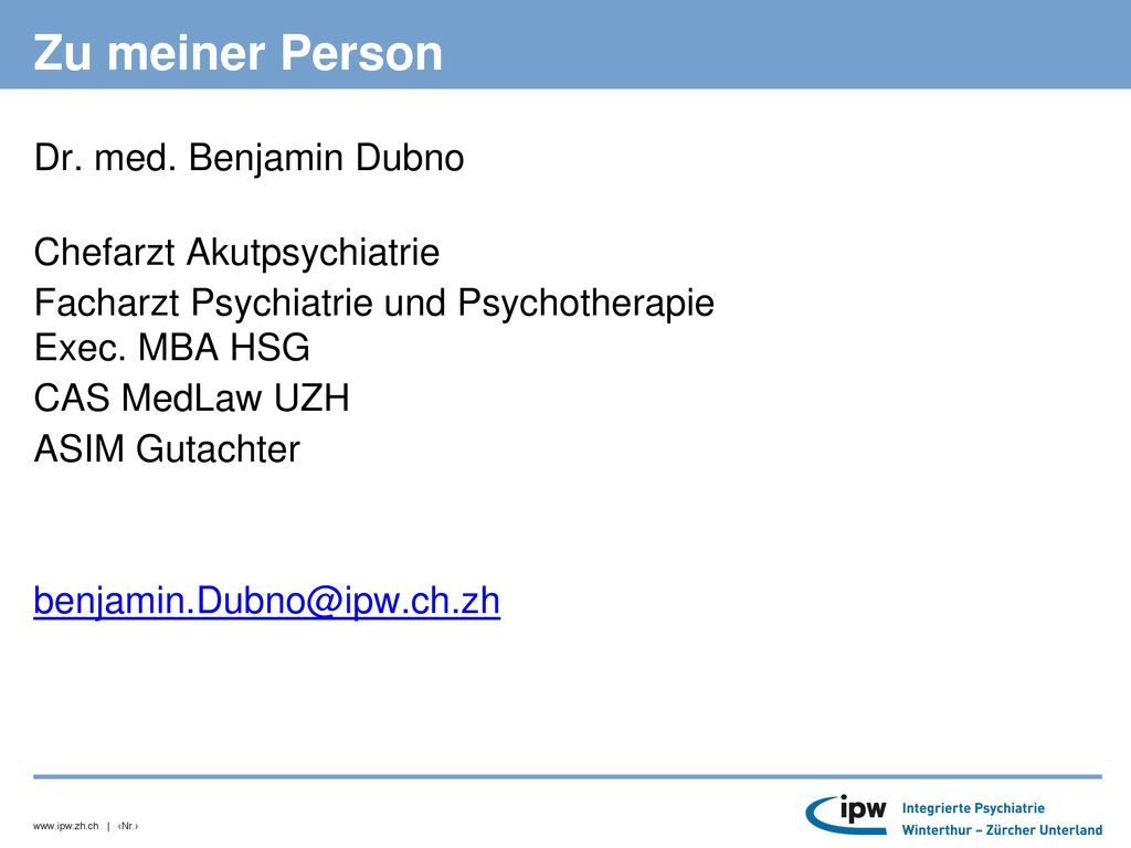 Dr. med. Benjamin Dubno Chefarzt Akutpsychiatrie. Facharzt Psychiatrie und Psychotherapie. Exec. MBA HSG.