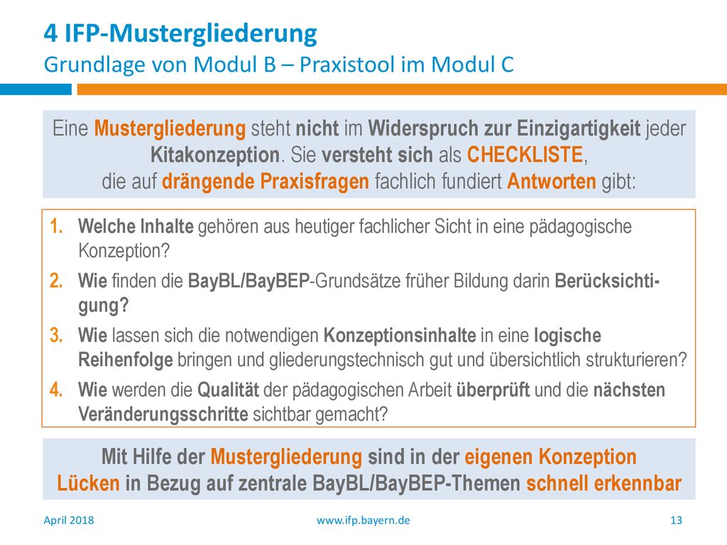 4 IFP-Mustergliederung Grundlage von Modul B – Praxistool im Modul C