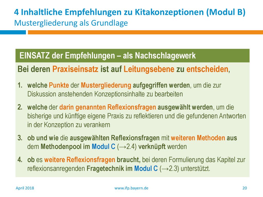 4 Inhaltliche Empfehlungen zu Kitakonzeptionen (Modul B) Mustergliederung als Grundlage