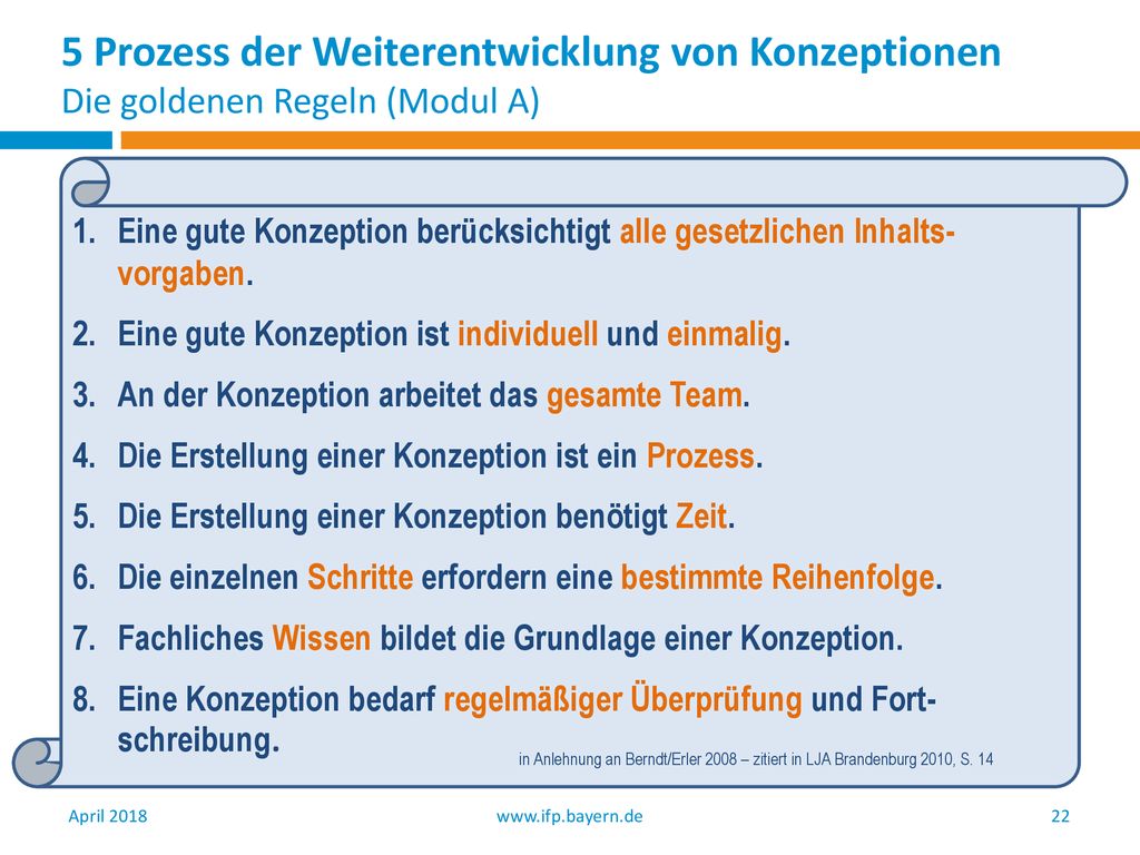 5 Prozess der Weiterentwicklung von Konzeptionen Die goldenen Regeln (Modul A)