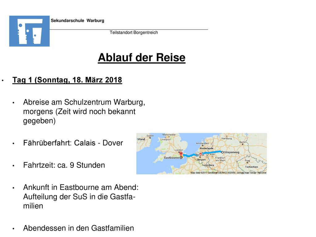 Ablauf der Reise Tag 1 (Sonntag, 18. März 2018