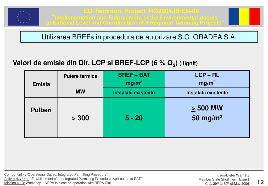 Utilizarea BREFs in procedura de autorizare S.C. ORADEA S.A.