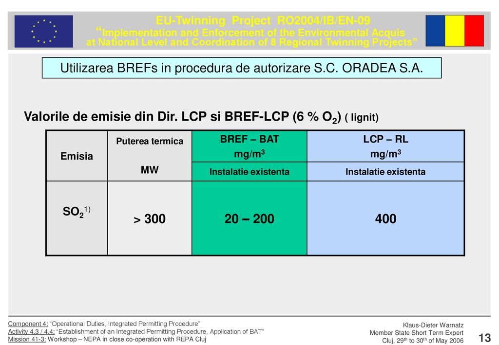 Utilizarea BREFs in procedura de autorizare S.C. ORADEA S.A.