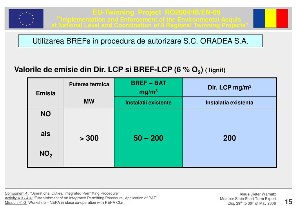 Utilizarea BREFs in procedura de autorizare S.C. ORADEA S.A.