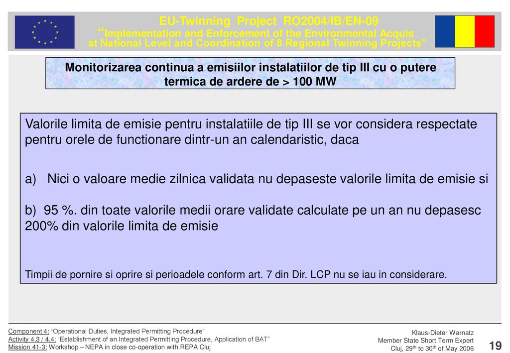 Monitorizarea continua a emisiilor instalatiilor de tip III cu o putere termica de ardere de > 100 MW