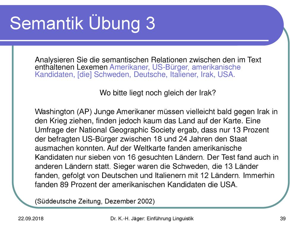 Semantik Übung 3 Wo bitte liegt noch gleich der Irak