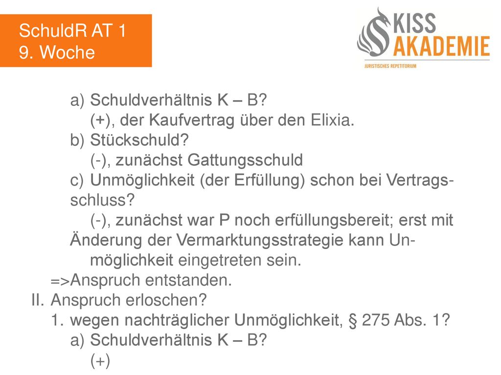 SchuldR AT 1 9. Woche a) Schuldverhältnis K – B