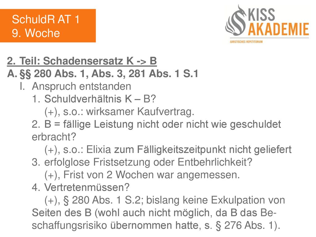 SchuldR AT 1 9. Woche 2. Teil: Schadensersatz K -> B