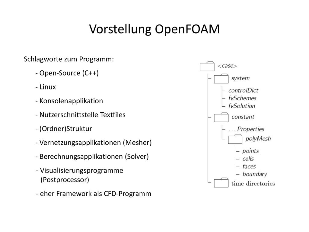 Vorstellung OpenFOAM Schlagworte zum Programm: - Open-Source (C++)