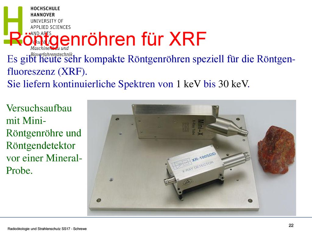 Röntgenröhren für XRF Es gibt heute sehr kompakte Röntgenröhren speziell für die Röntgen-fluoreszenz (XRF).