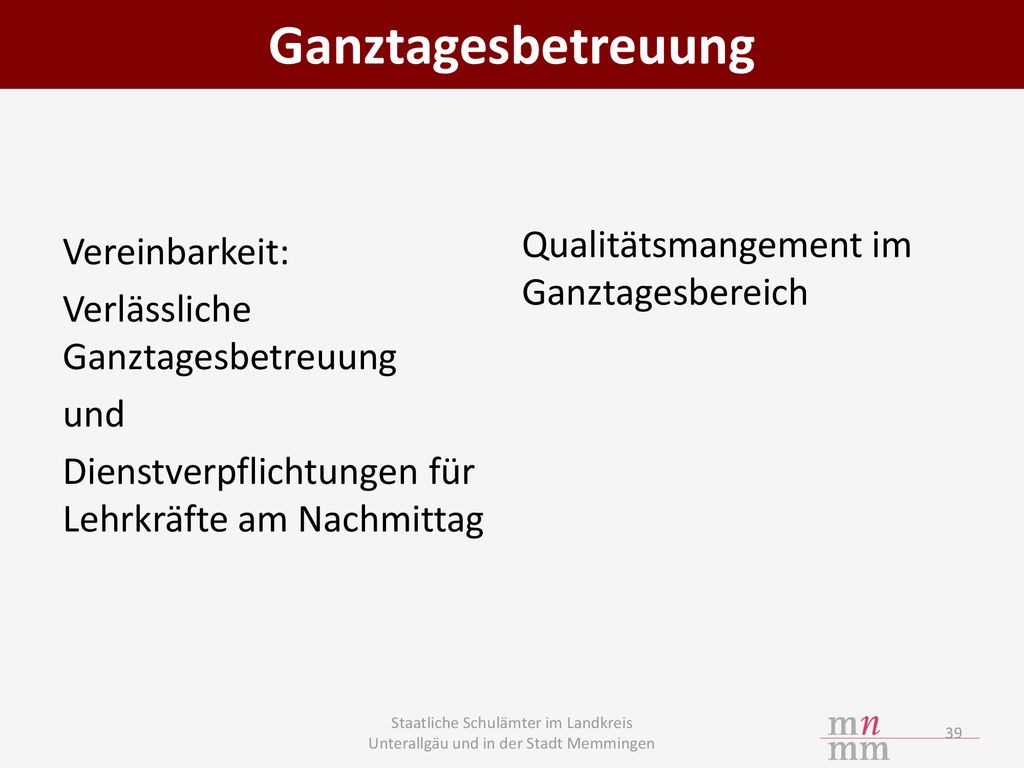 Ganztagesbetreuung Qualitätsmangement im Ganztagesbereich