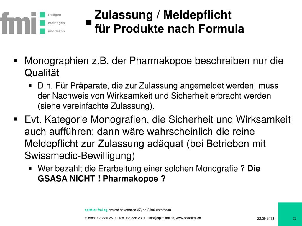 Zulassung / Meldepflicht für Produkte nach Formula