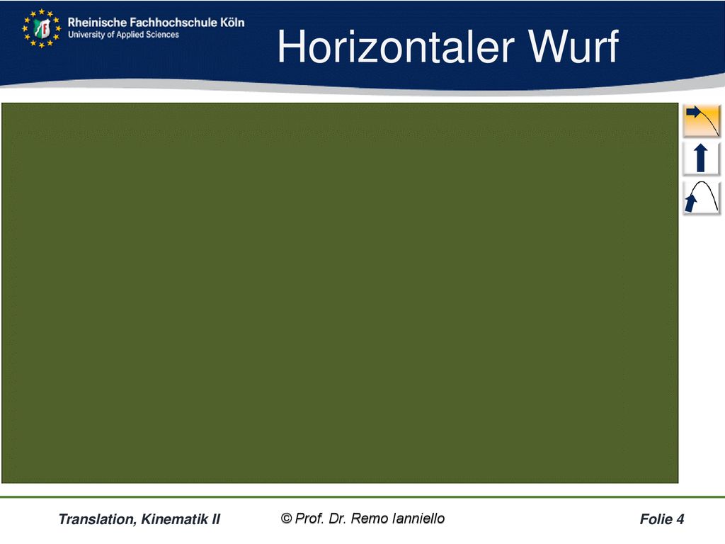 Horizontaler Wurf Translation, Kinematik II © Prof. Dr. Remo Ianniello