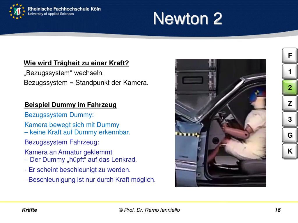 Newton 2 F. Wie wird Trägheit zu einer Kraft „Bezugssystem wechseln. Bezugssystem = Standpunkt der Kamera.