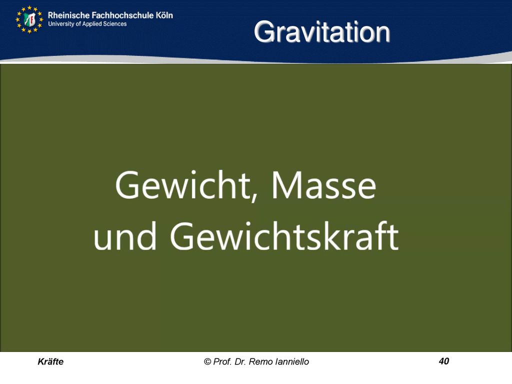 Gravitation F 1 2 Z 3 G K Kräfte © Prof. Dr. Remo Ianniello