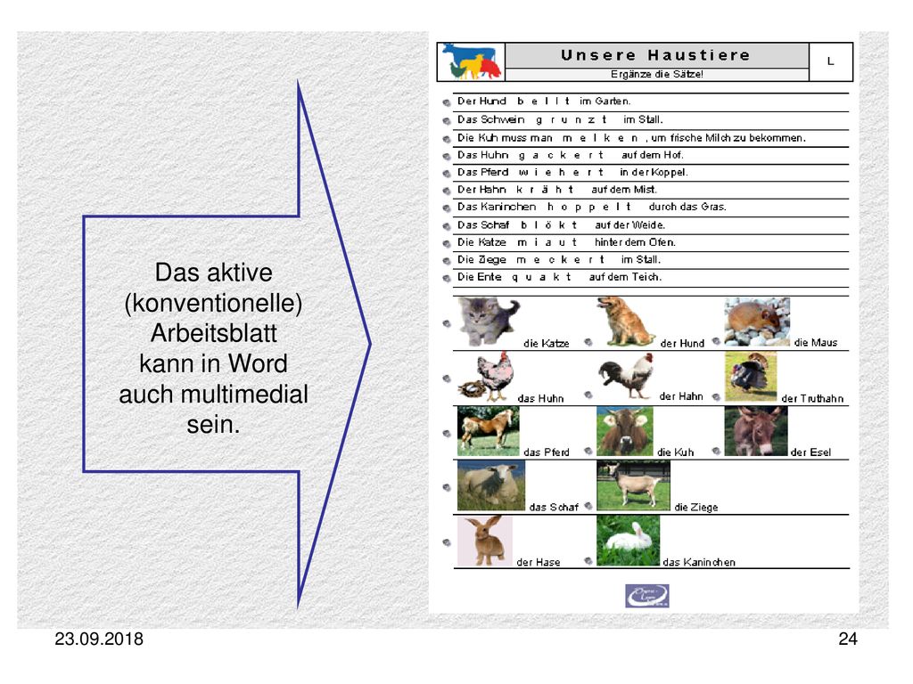 Das aktive (konventionelle) Arbeitsblatt kann in Word auch multimedial sein.