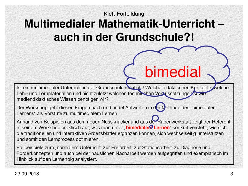 Klett-Fortbildung Multimedialer Mathematik-Unterricht – auch in der Grundschule !