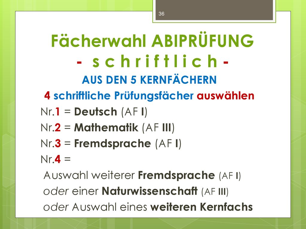 Fächerwahl ABIPRÜFUNG - s c h r i f t l i c h -