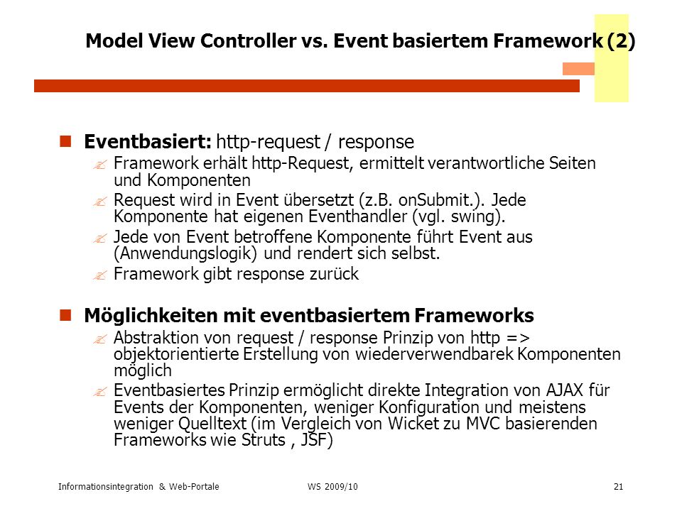 Model View Controller vs. Event basiertem Framework (2)