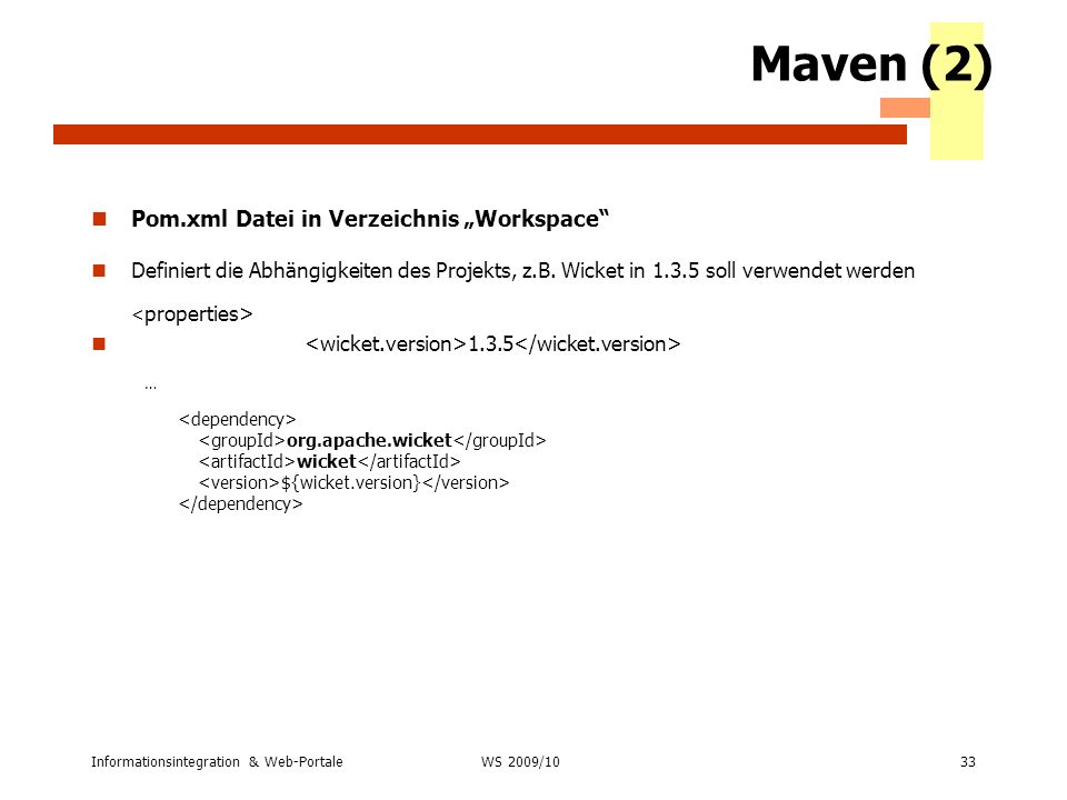 Maven (2) Pom.xml Datei in Verzeichnis „Workspace