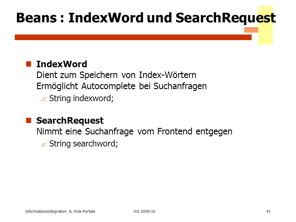 Beans : IndexWord und SearchRequest