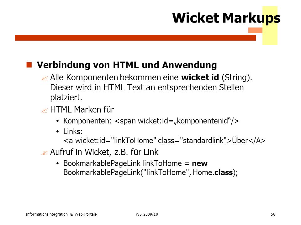 Wicket Markups Verbindung von HTML und Anwendung