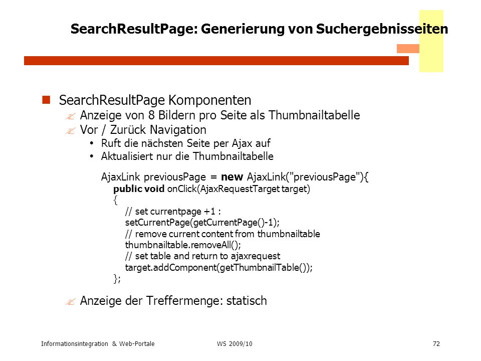 SearchResultPage: Generierung von Suchergebnisseiten