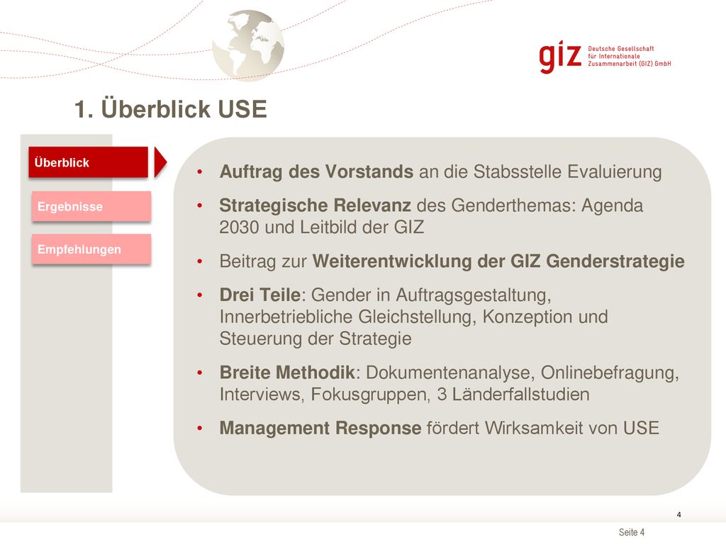 1. Überblick USE Auftrag des Vorstands an die Stabsstelle Evaluierung