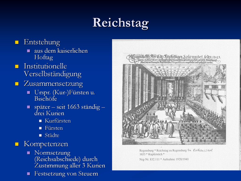 Reichstag Entstehung Institutionelle Verselbständigung Zusammensetzung
