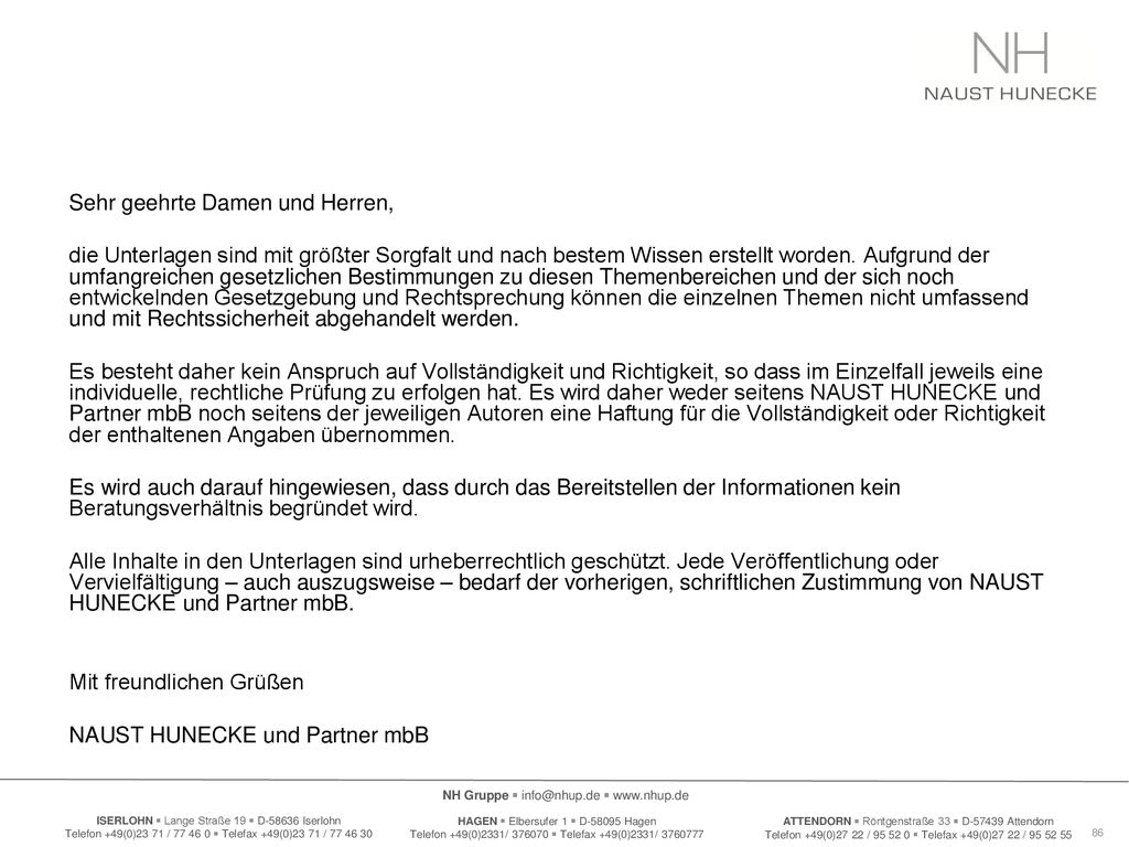 Sehr geehrte Damen und Herren,