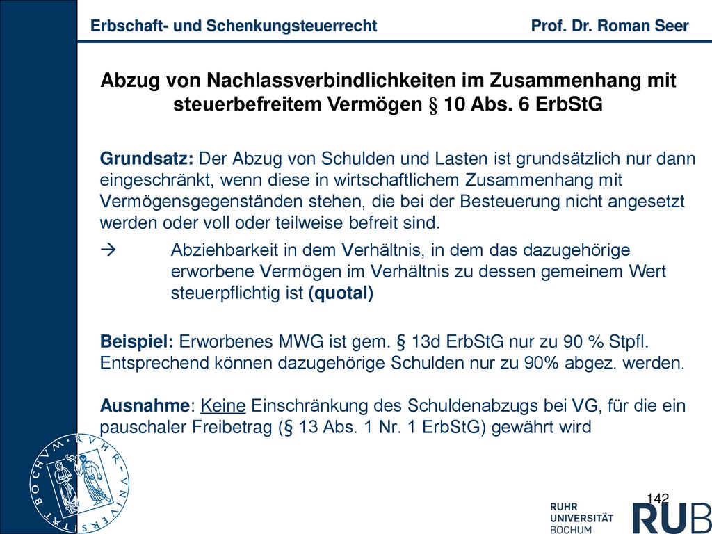 Abzug von Nachlassverbindlichkeiten im Zusammenhang mit steuerbefreitem Vermögen § 10 Abs. 6 ErbStG