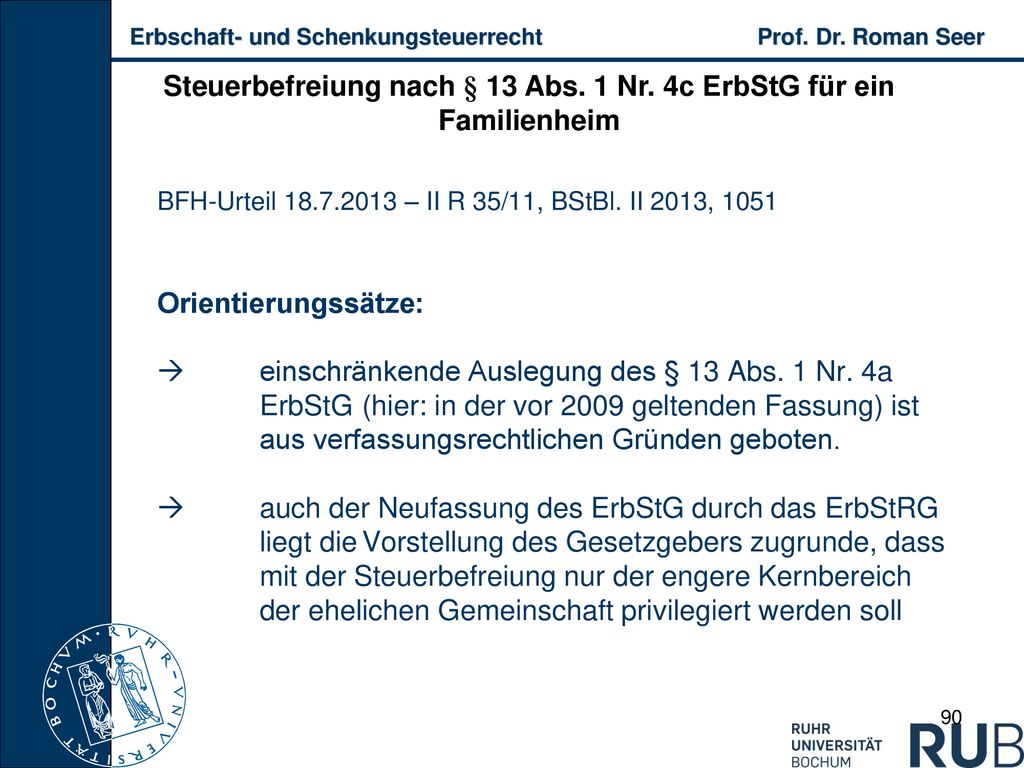 Steuerbefreiung nach § 13 Abs. 1 Nr. 4c ErbStG für ein Familienheim