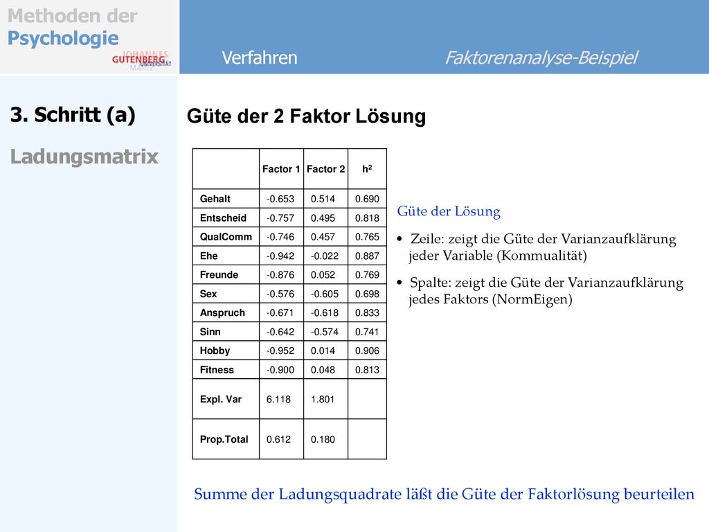 3. Schritt (a) Güte der 2 Faktor Lösung Ladungsmatrix