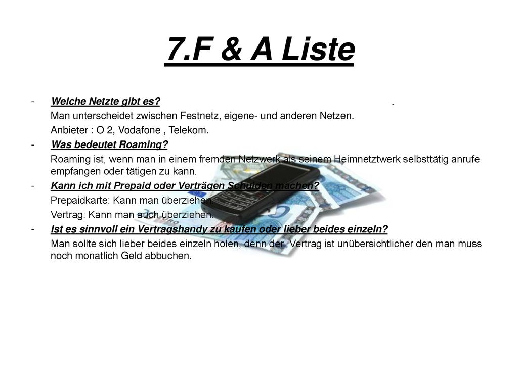 7.F & A Liste Welche Netzte gibt es