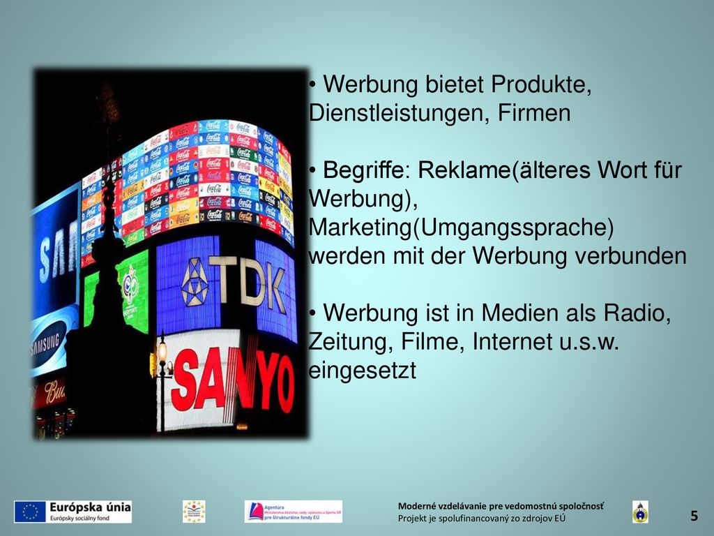Werbung bietet Produkte, Dienstleistungen, Firmen