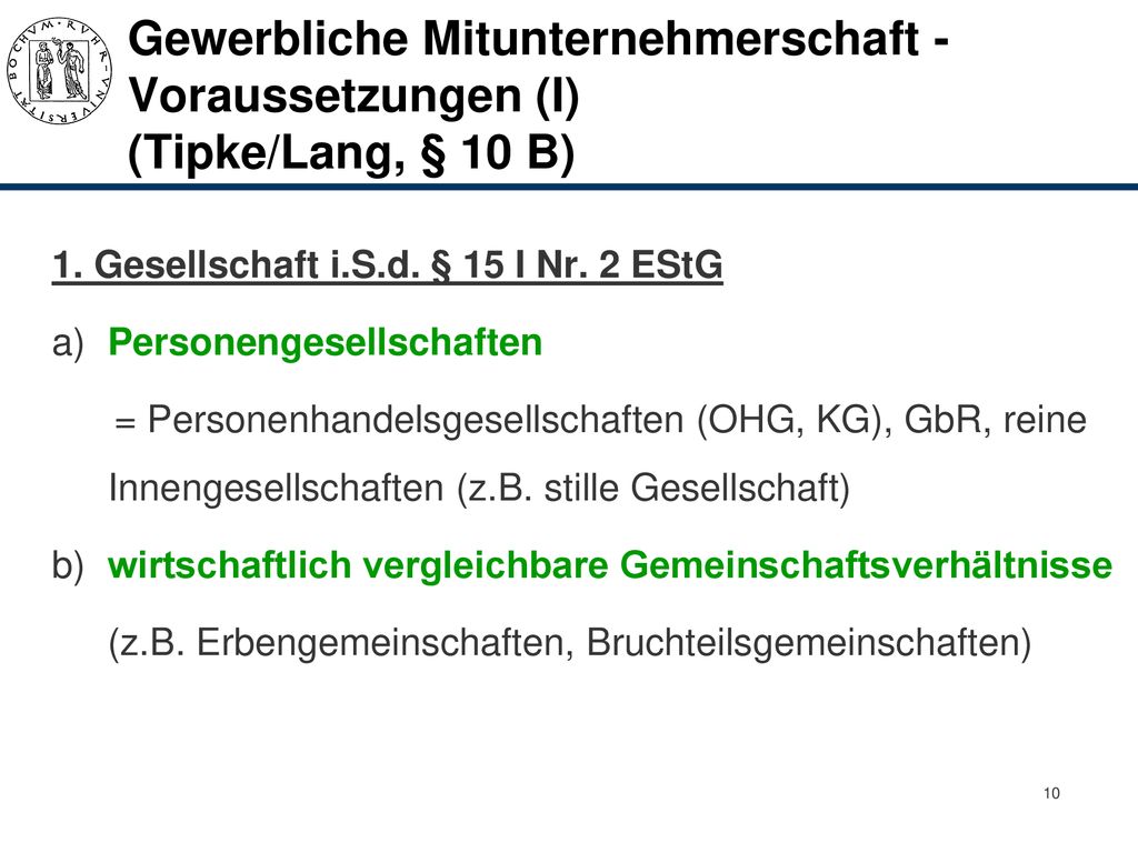 Gewerbliche Mitunternehmerschaft - Voraussetzungen (I) (Tipke/Lang, § 10 B)