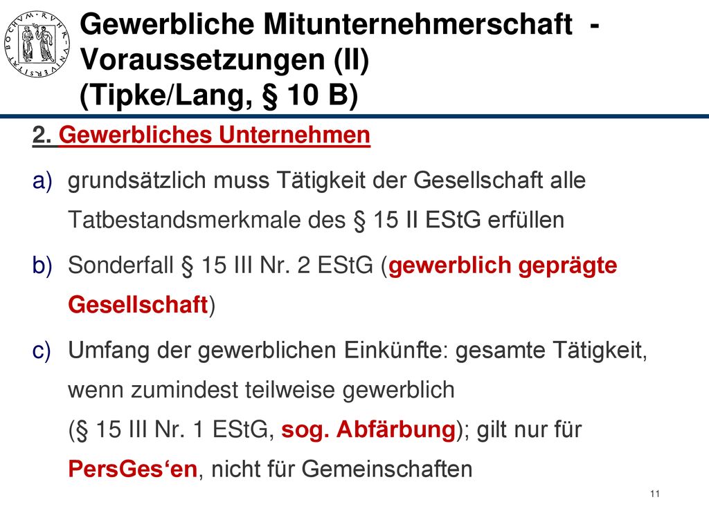 Gewerbliche Mitunternehmerschaft - Voraussetzungen (II) (Tipke/Lang, § 10 B)