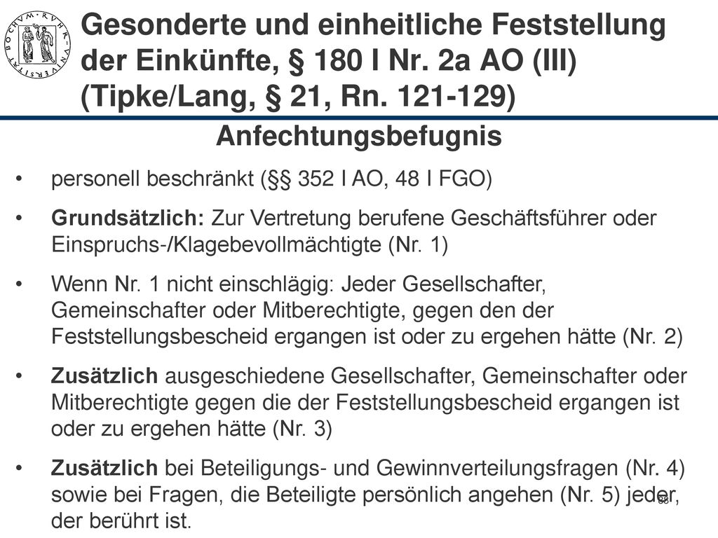 Gesonderte und einheitliche Feststellung der Einkünfte, § 180 I Nr