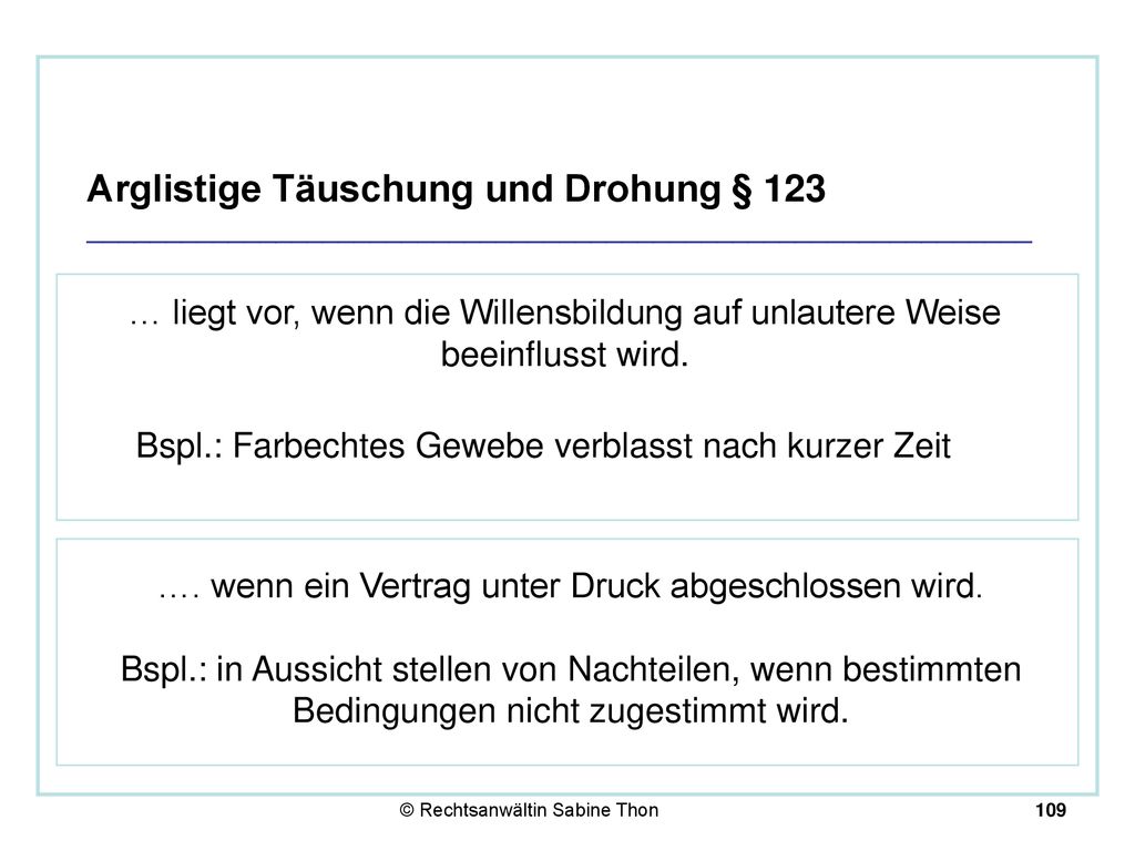 Arglistige Täuschung und Drohung § 123 ____________________________________________________________