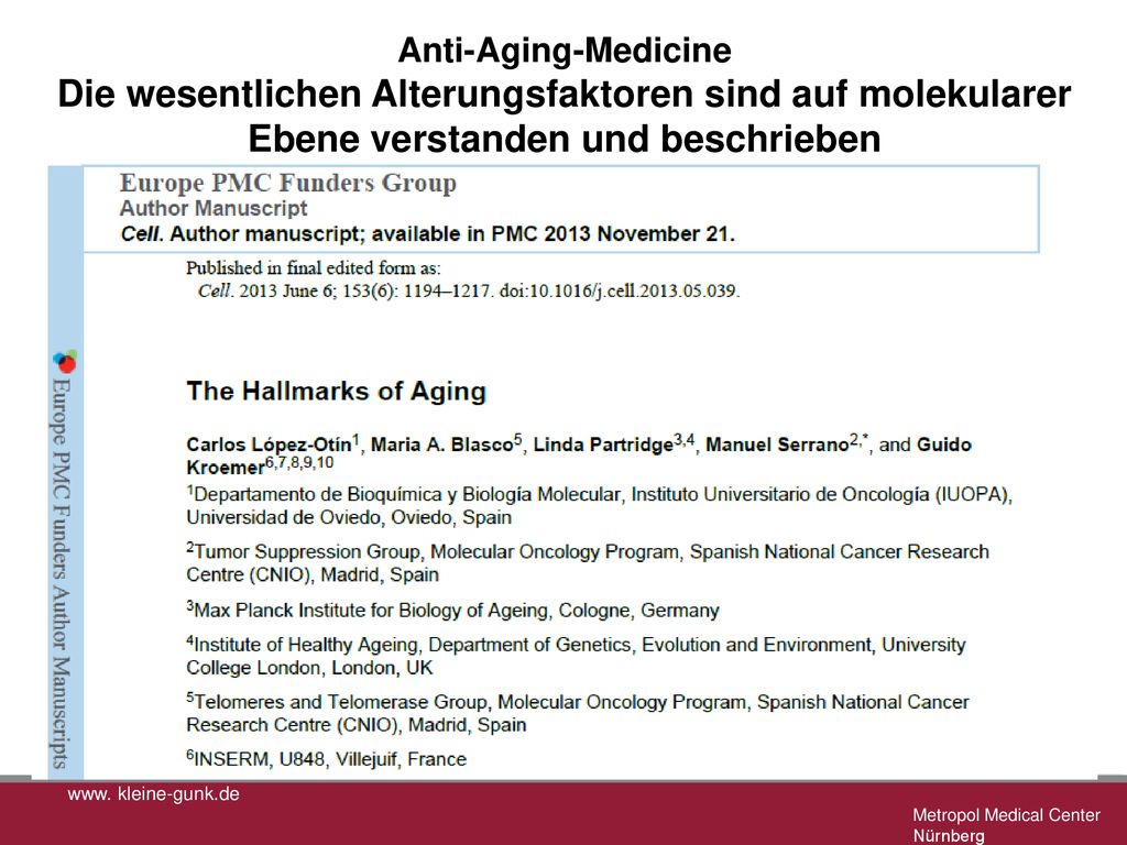 Anti-Aging-Medicine Die wesentlichen Alterungsfaktoren sind auf molekularer Ebene verstanden und beschrieben