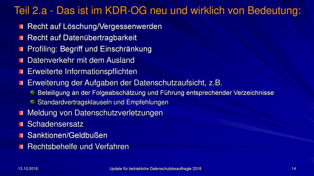 Teil 2.a - Das ist im KDR-OG neu und wirklich von Bedeutung: