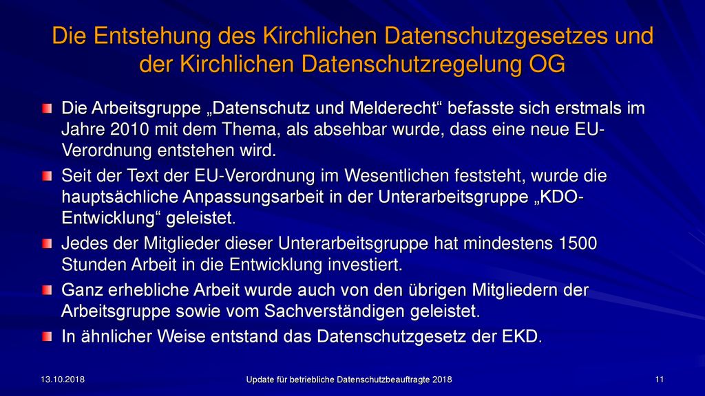 Die Entstehung des Kirchlichen Datenschutzgesetzes und der Kirchlichen Datenschutzregelung OG