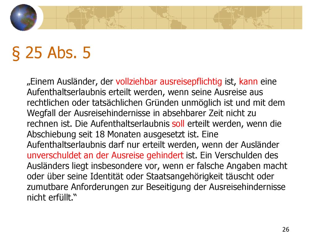 aufenthaltserlaubnis paragraph 25 absatz 5