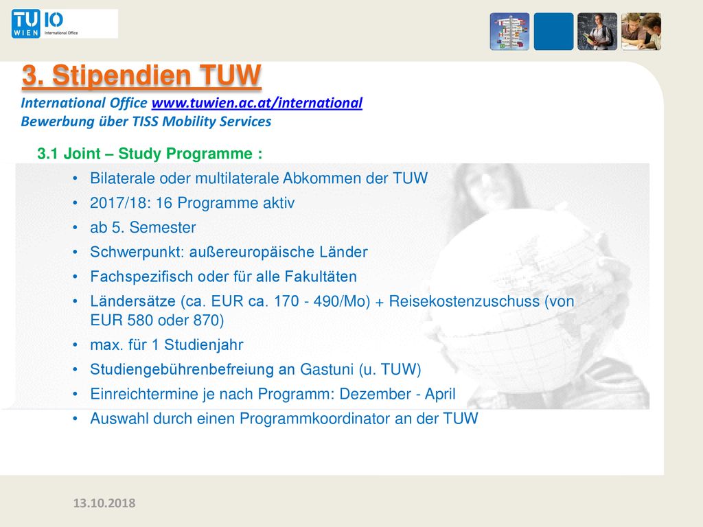 3. Stipendien TUW International Office   Bewerbung über TISS Mobility Services