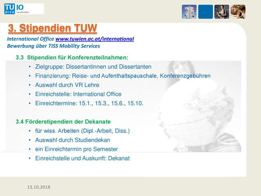 3. Stipendien TUW International Office   Bewerbung über TISS Mobility Services
